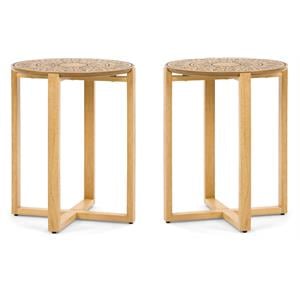 Home Square Wood End Table with Cross Style Base in Natural - Set of 2