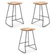 Home Square Metal and Wood Counter Stool in Light Beige - Set of 3