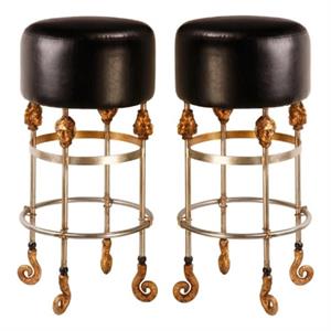 Home Square 31&quot Tall Leather and Steel Bar Stool in Gold & Black - Set of 2