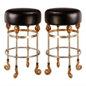 Home Square 26&quot Short Leather and Steel Bar Stool in Gold & Black - Set of 2