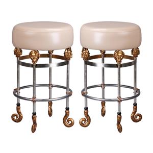 Home Square 26&quot Short Leather and Steel Bar Stool in Gold & Putty - Set of 2