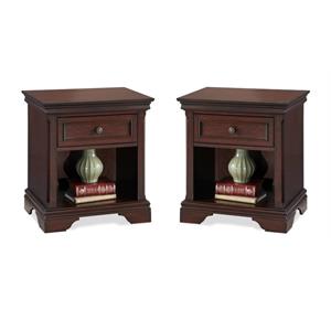 home square wood nightstand with drawer in brown finish - set of 2