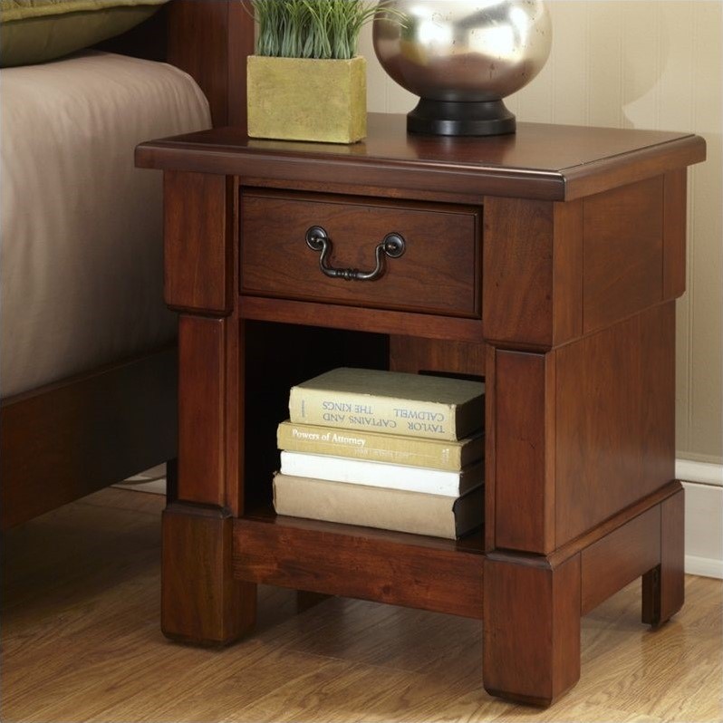 Home Square 1 Drawer Rustic Wood Nightstand in Brown Finish - Set of 2