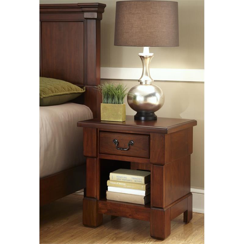 Home Square 1 Drawer Rustic Wood Nightstand in Brown Finish - Set of 2