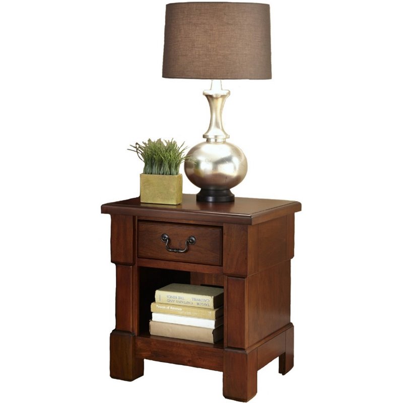 Home Square 1 Drawer Rustic Wood Nightstand in Brown Finish - Set of 2