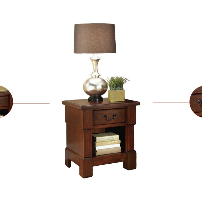 Home Square 1 Drawer Rustic Wood Nightstand in Brown Finish - Set of 2