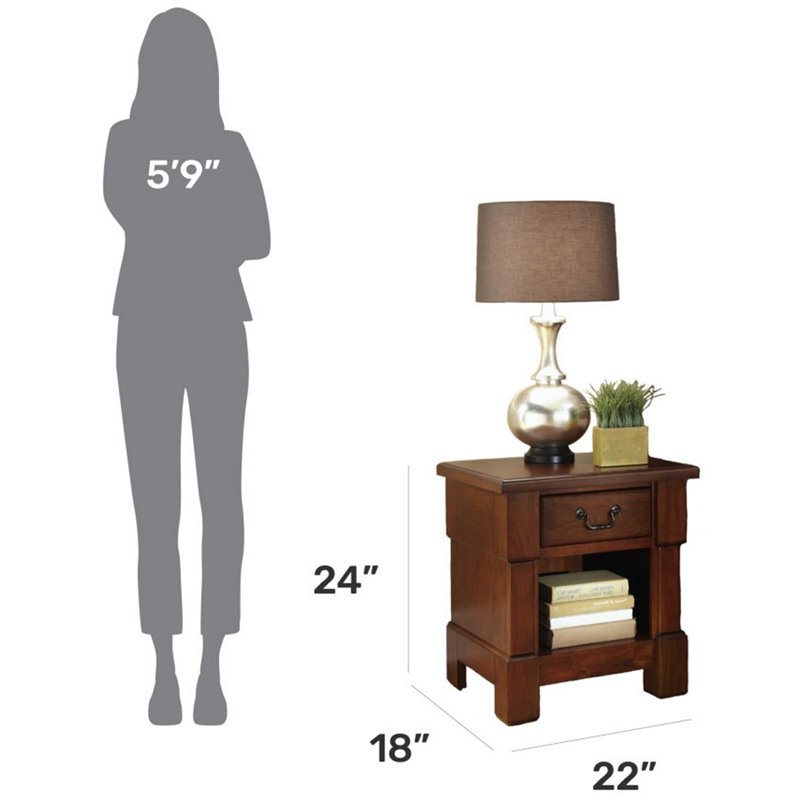 Home Square 1 Drawer Rustic Wood Nightstand in Brown Finish - Set of 2
