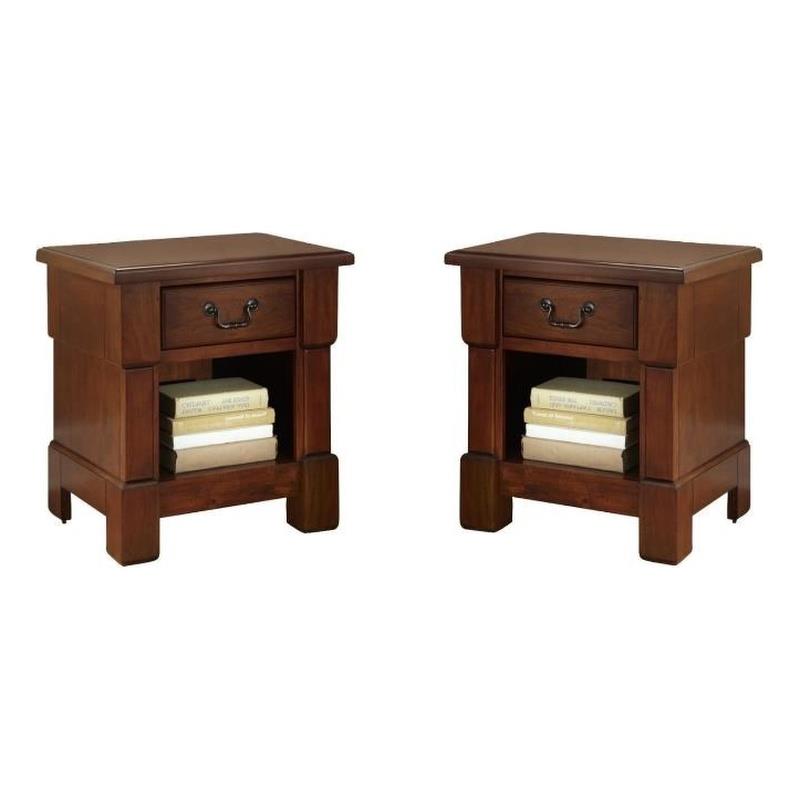 Home Square 1 Drawer Rustic Wood Nightstand in Brown Finish - Set of 2
