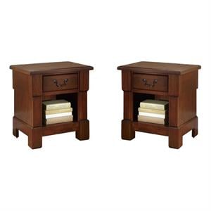 Home Square 1 Drawer Rustic Wood Nightstand in Brown Finish - Set of 2