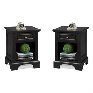 Home Square 1 Drawer Wood Nightstand in Black Finish - Set of 2