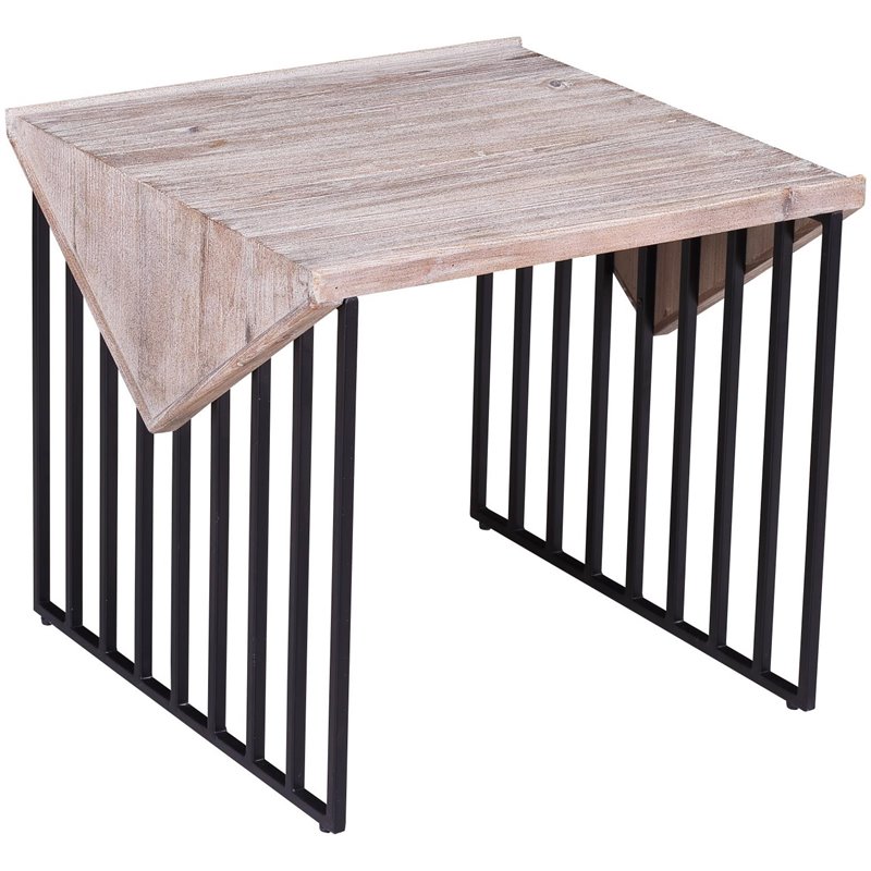 Home Square Small Wood Top & Metal Base End Table in Natural Gray - Set of 2