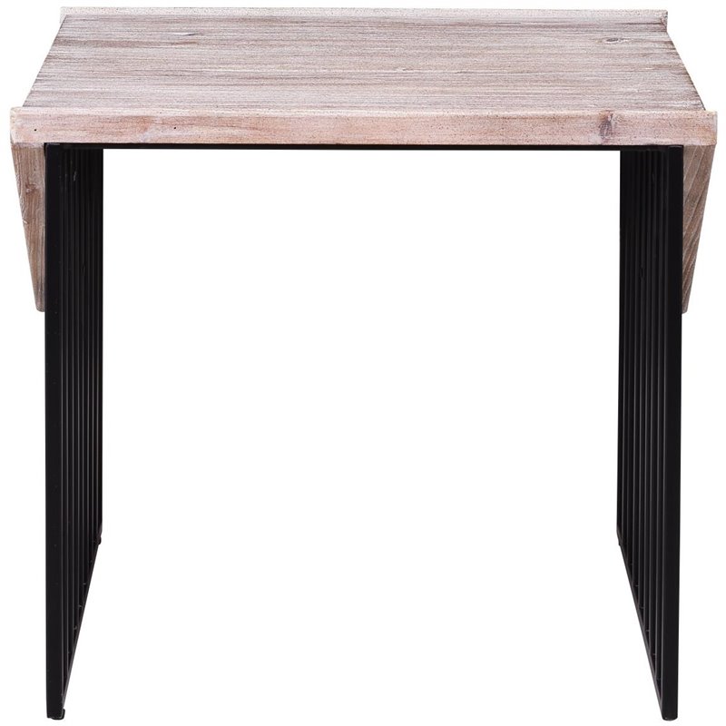 Home Square Small Wood Top & Metal Base End Table in Natural Gray - Set of 2