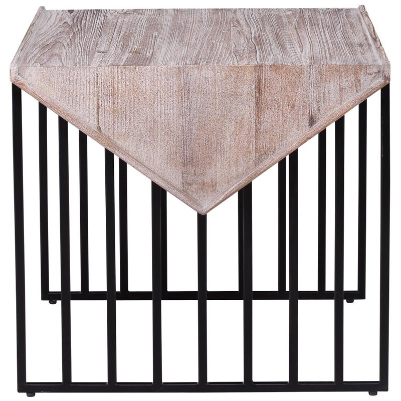 Home Square Small Wood Top & Metal Base End Table in Natural Gray - Set of 2