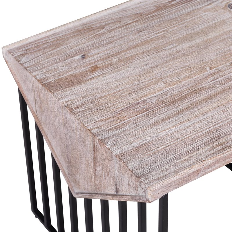 Home Square Small Wood Top & Metal Base End Table in Natural Gray - Set of 2