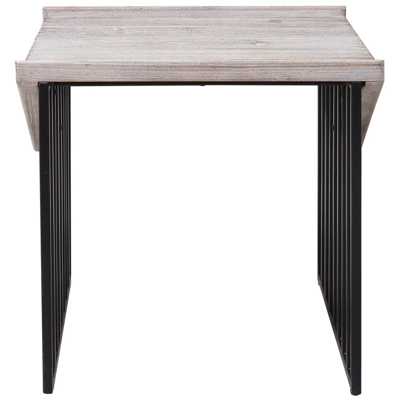 Home Square Large Wood Top & Metal Base End Table in Natural Gray - Set of 2