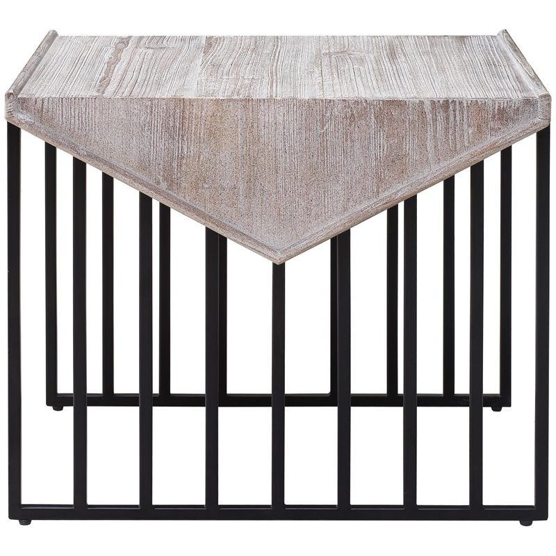 Home Square Large Wood Top & Metal Base End Table in Natural Gray - Set of 2