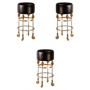 Home Square 31&quot Tall Leather and Steel Bar Stool in Gold & Black - Set of 3
