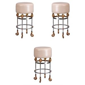 Home Square 31&quot Tall Leather and Steel Bar Stool in Gold & Putty - Set of 3