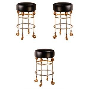 Home Square 26&quot Short Leather and Steel Bar Stool in Gold & Black - Set of 3