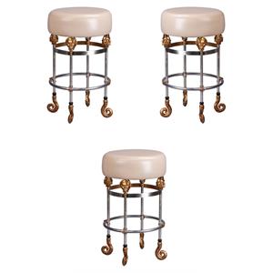 Home Square 26&quot Short Leather and Steel Bar Stool in Gold & Putty - Set of 3