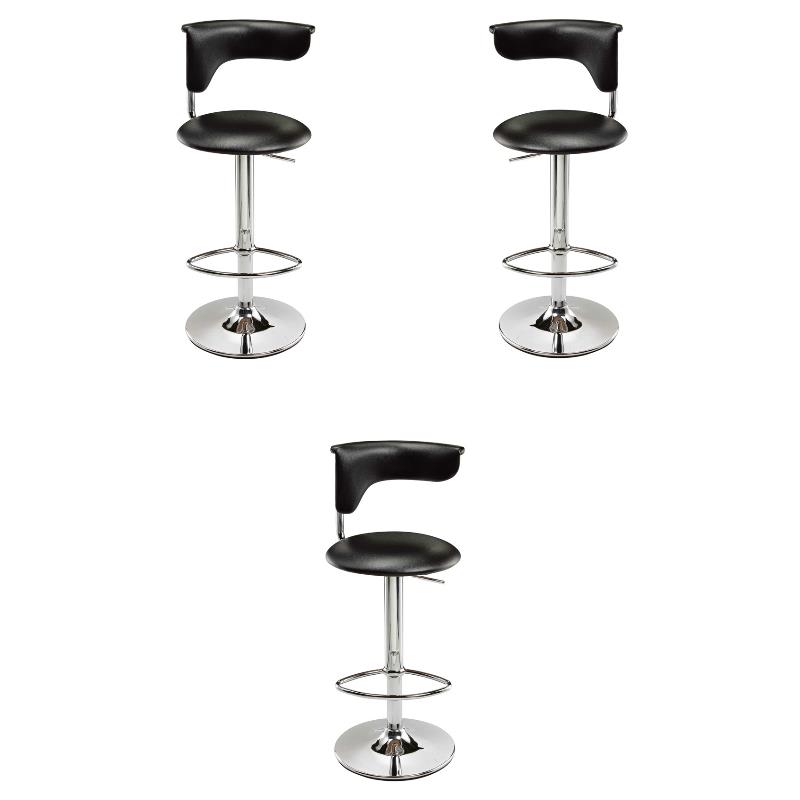 Home Square Adjustable Faux Leather Bar Stool in Black - Set of 3