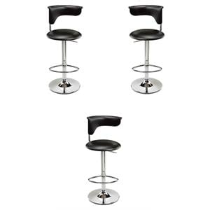 Home Square Adjustable Faux Leather Bar Stool in Black - Set of 3