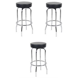 Home Square 29&quot Chrome Frame Bar Stool in Black Finish - Set of 3