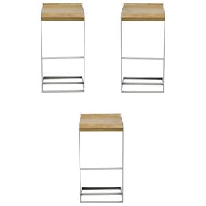 Home Square Wood and Steel Bar Stool in White Finish - Set of 3