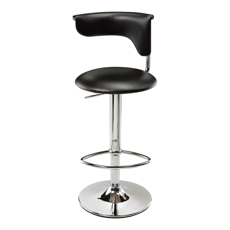 Home Square Adjustable Faux Leather Bar Stool in Black - Set of 2