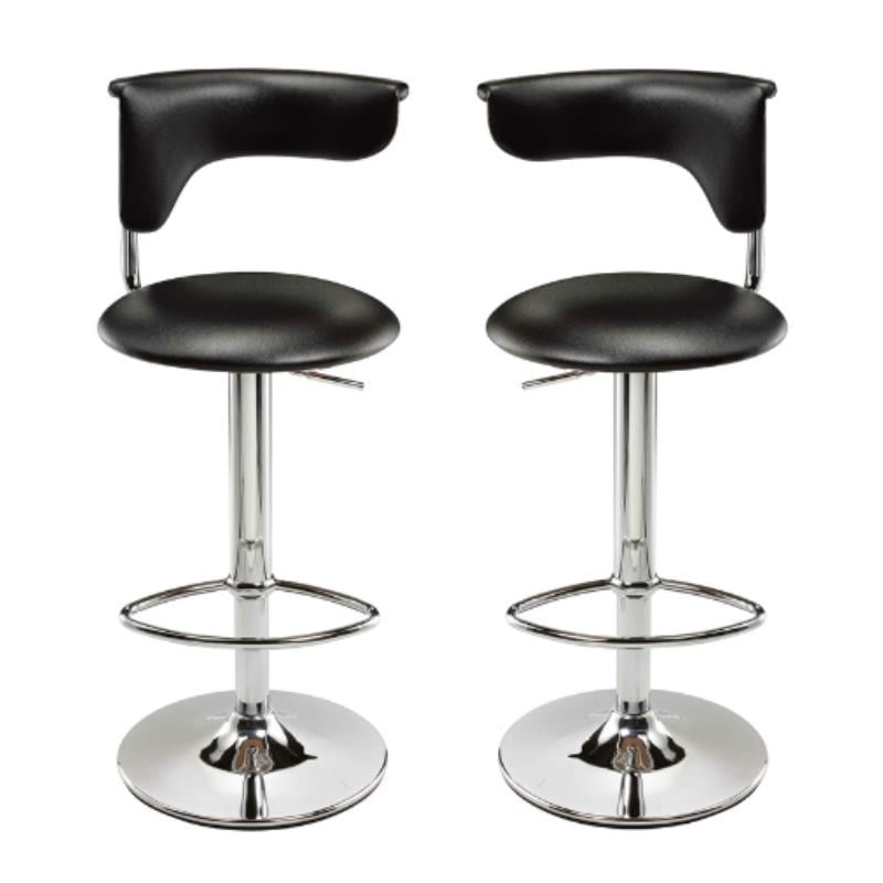 Home Square Adjustable Faux Leather Bar Stool in Black - Set of 2