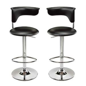 Home Square Adjustable Faux Leather Bar Stool in Black - Set of 2