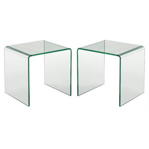 Home Square 18&quot Contemporary Glass End Table with Round Edge in Clear - Set of 2