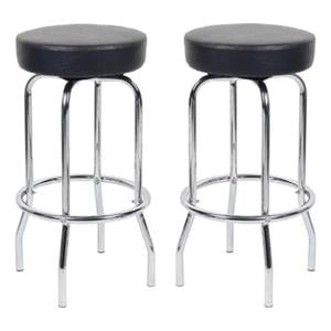 Home Square 29&quot Chrome Frame Bar Stool in Black Finish - Set of 2