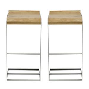 Home Square Wood and Steel Bar Stool in White Finish - Set of 2