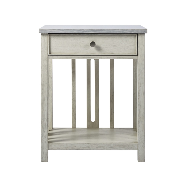 Home Square One Drawer Nightstand with Stone Top in Gray Finish - Set of 2