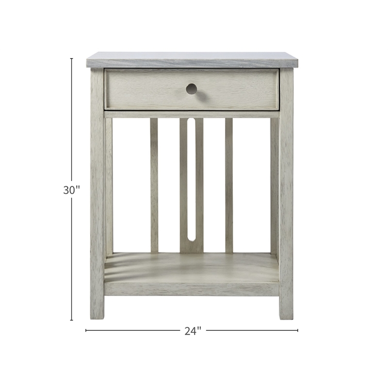 Home Square One Drawer Nightstand with Stone Top in Gray Finish - Set of 2