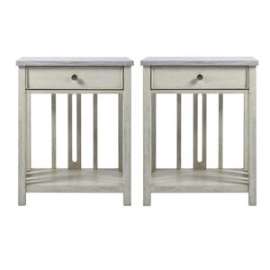 Home Square One Drawer Nightstand with Stone Top in Gray Finish - Set of 2