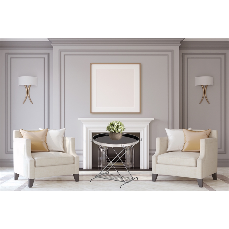 Home Square Contemporary Folding End Table in Black and Chrome - Set of 2