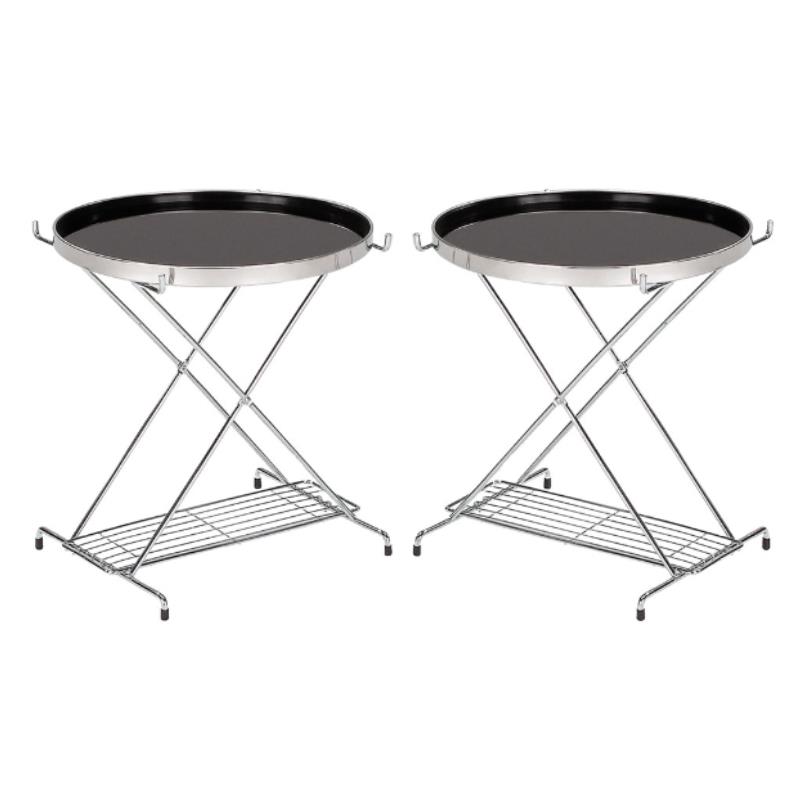 Home Square Contemporary Folding End Table in Black and Chrome - Set of 2