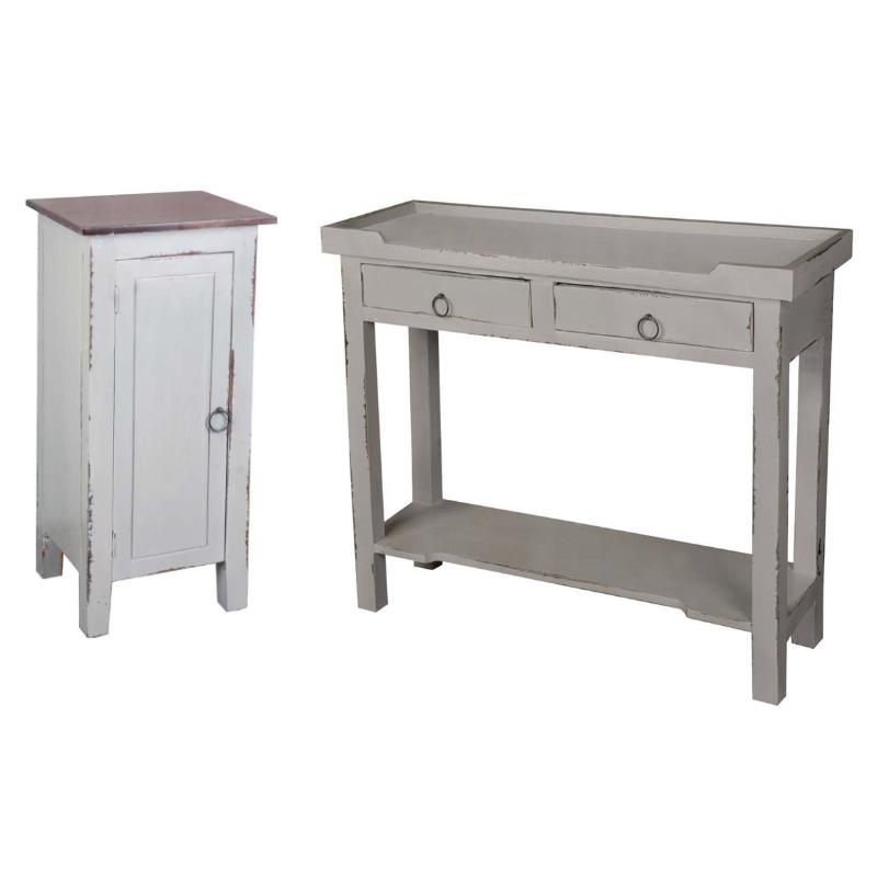 Home Square 2-Piece Set with Accent Cabinet and Console Table in Antique Gray