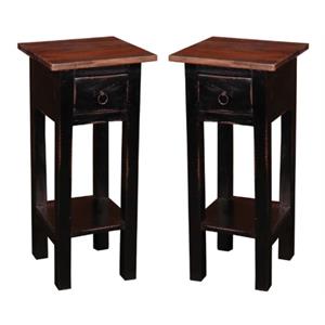 Home Square Cottage Narrow Wood Side Table in Antique Black - Set of 2