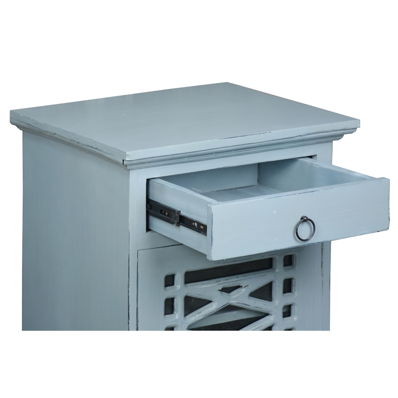 Home Square Solid Wood Side or Night Table in Distressed Beach Blue - Set of 2