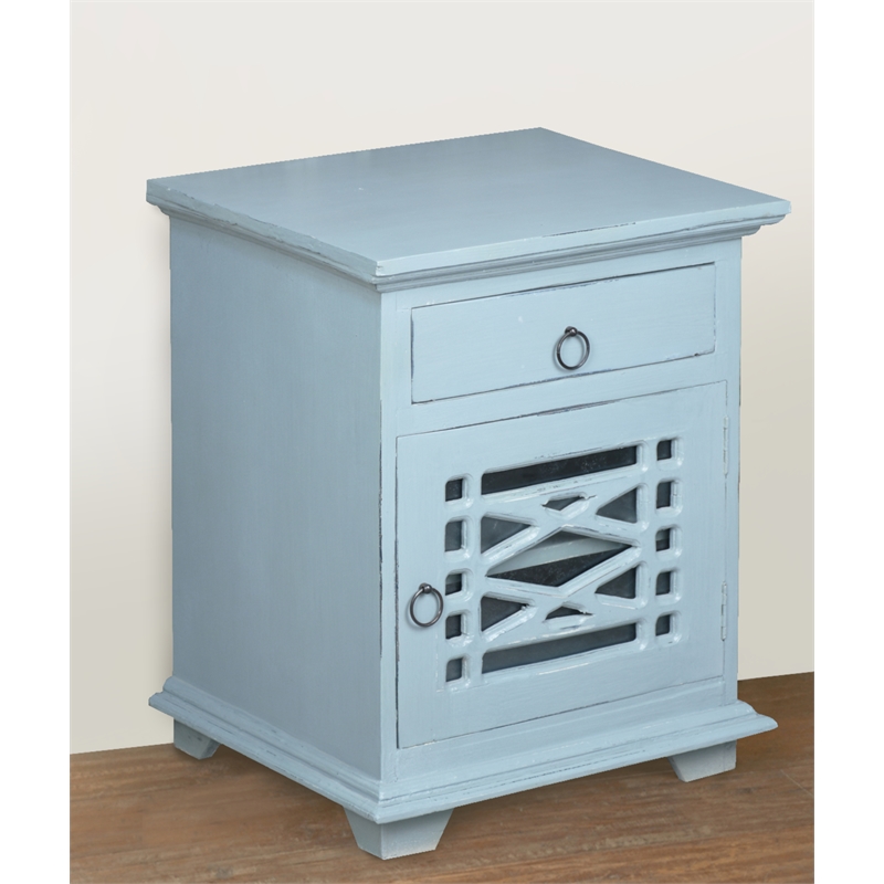 Home Square Solid Wood Side or Night Table in Distressed Beach Blue - Set of 2