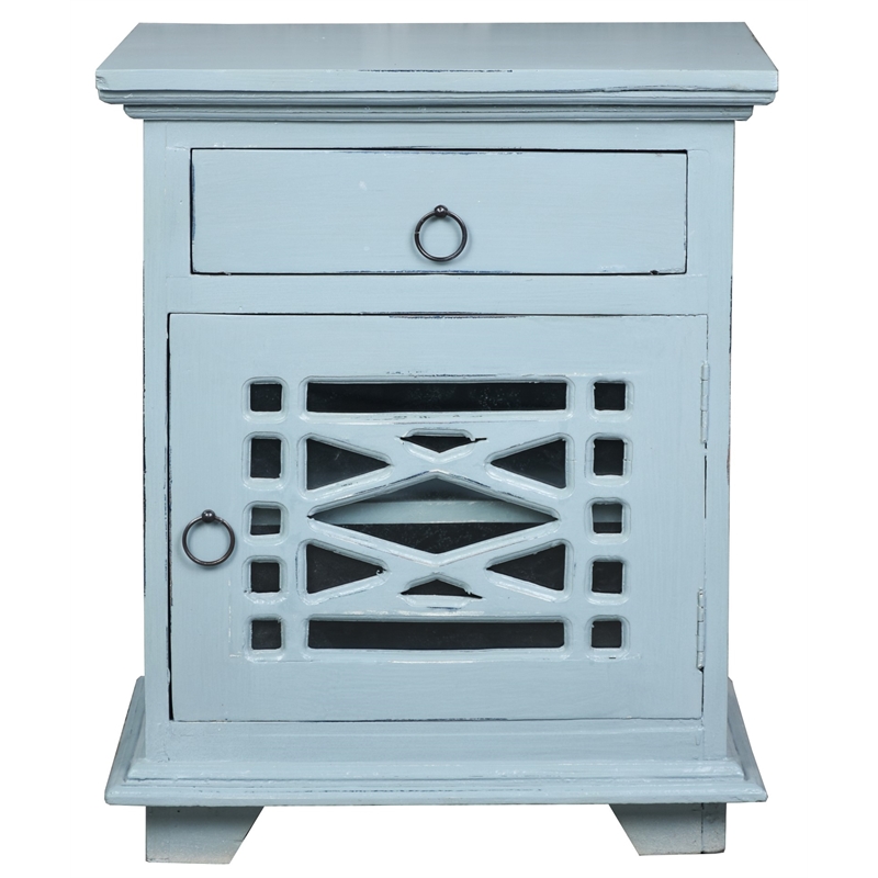 Home Square Solid Wood Side or Night Table in Distressed Beach Blue - Set of 2