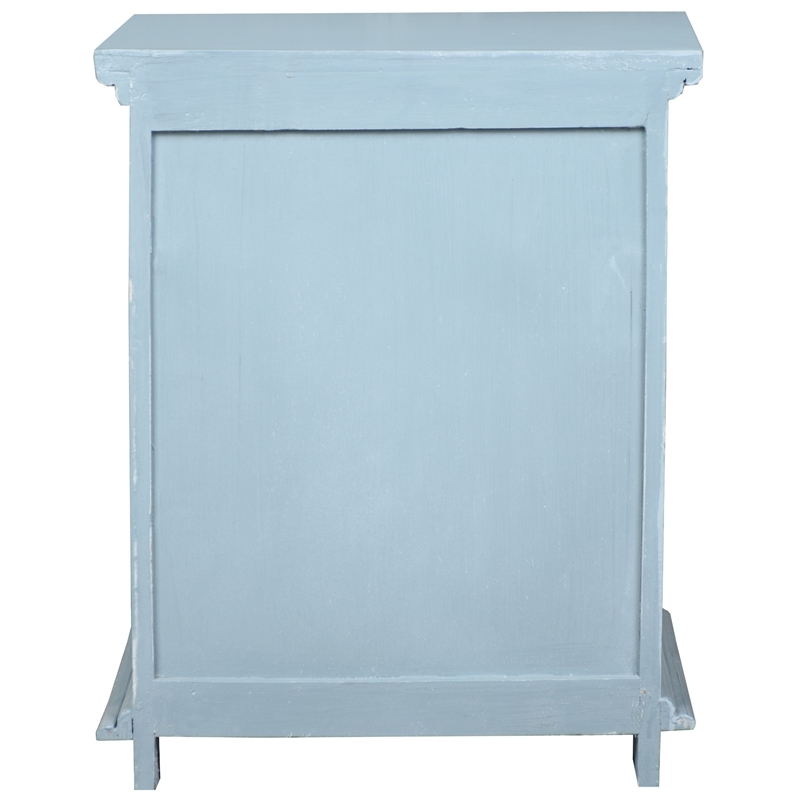 Home Square Solid Wood Side or Night Table in Distressed Beach Blue - Set of 2