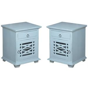 Home Square Solid Wood Side or Night Table in Distressed Beach Blue - Set of 2