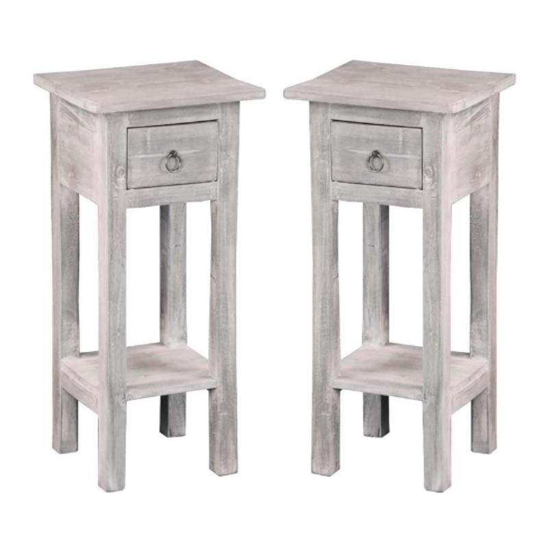 Home Square Cottage Narrow Wood Side Table in Distressed Light Gray - Set of 2