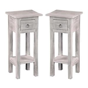 Home Square Cottage Narrow Wood Side Table in Distressed Light Gray - Set of 2
