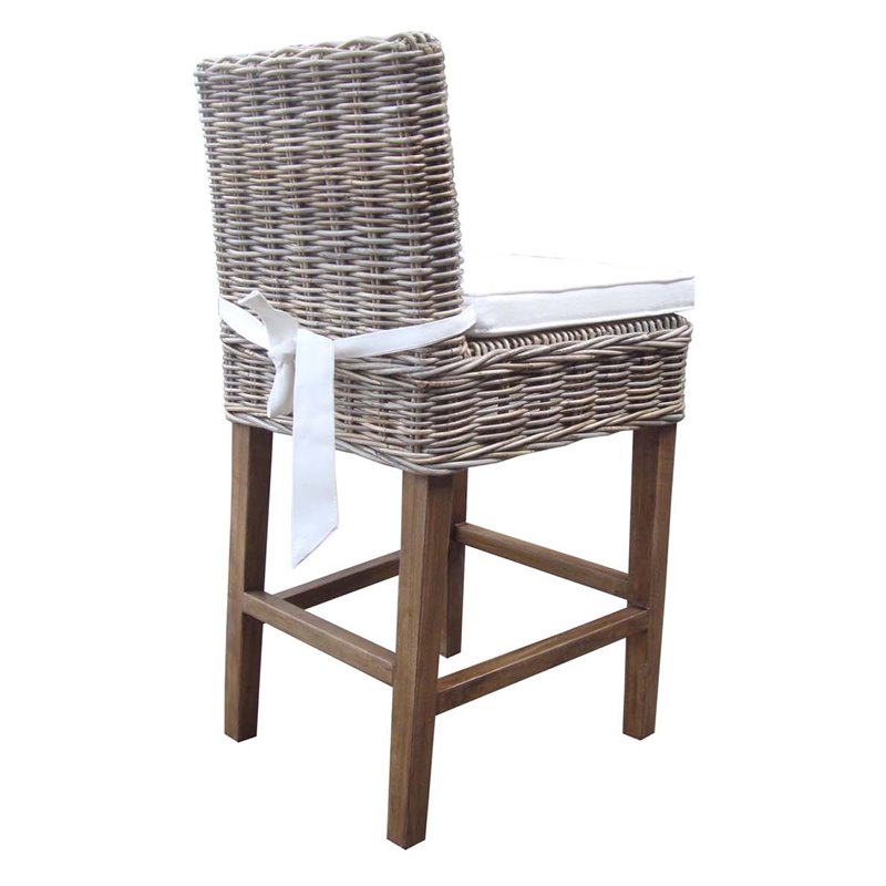 Home Square Rattan Counterstool in Kubu Gray Finish - Set of 3