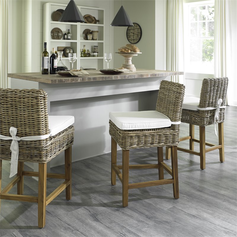 Home Square Rattan Counterstool in Kubu Gray Finish - Set of 3